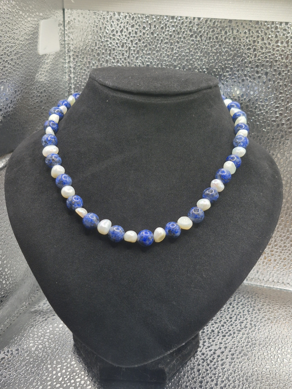 Genuine Lapis Lazuli Blue Beads and Freshwater Pearl Necklace